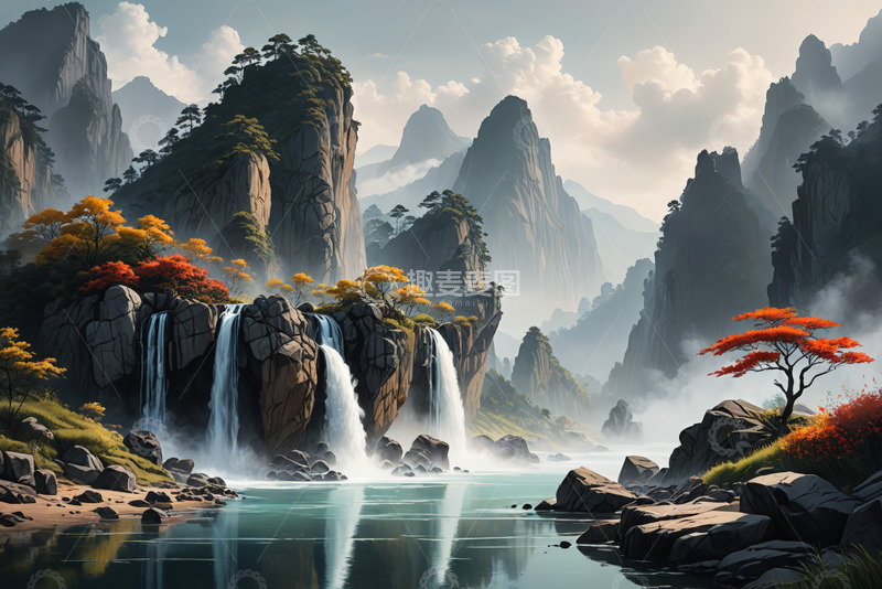 高清大图下载【趣麦麦图】山水瀑布自然风光