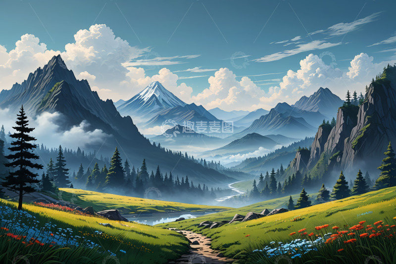 高清大图下载【趣麦麦图】山间草原与森林自然风光