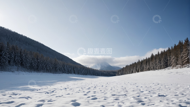高清大图下载【趣麦麦图】冬日雪山森林雪景全景