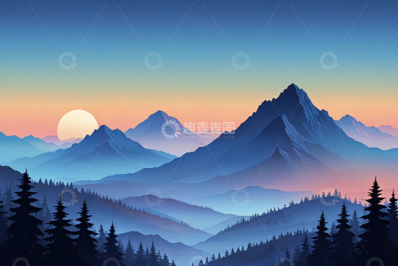 高清大图下载【趣麦麦图】山间日落森林自然景观