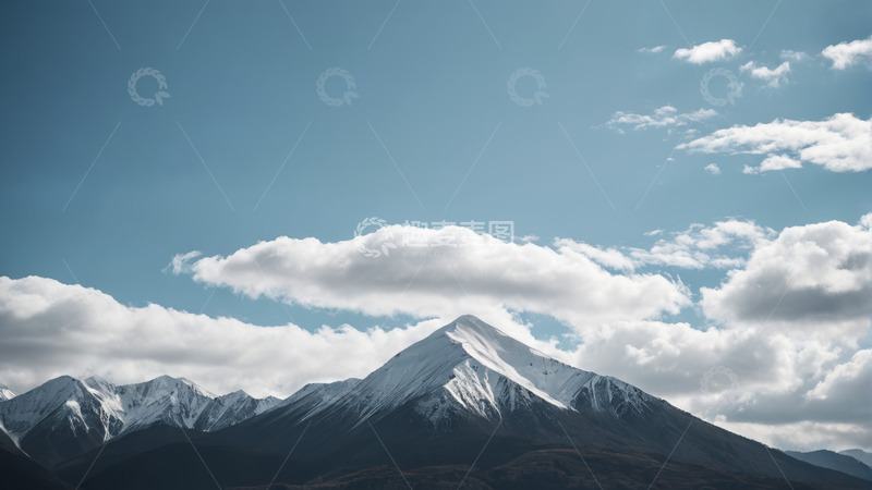 高清大图下载【趣麦麦图】蓝天白云下的雪山景色