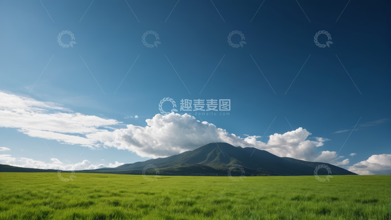 高清大图下载【趣麦麦图】广阔草原与远山蓝天白云景象