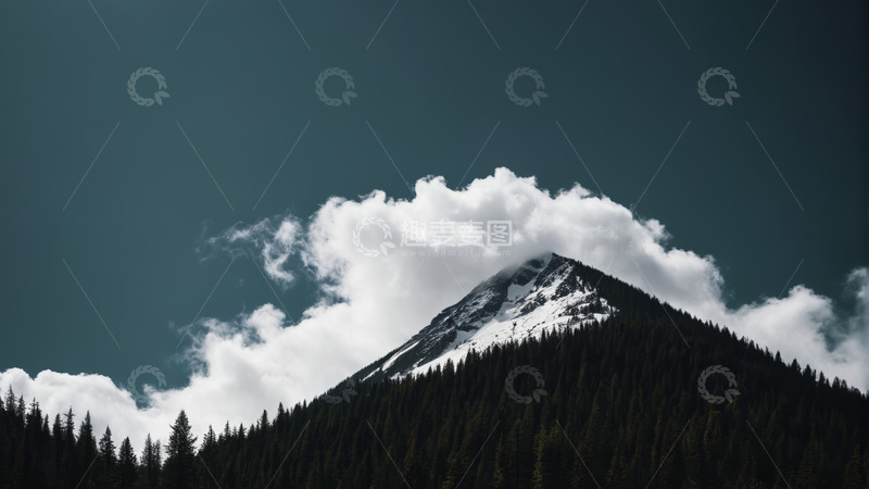 高清大图下载【趣麦麦图】雪山森林与天空景观