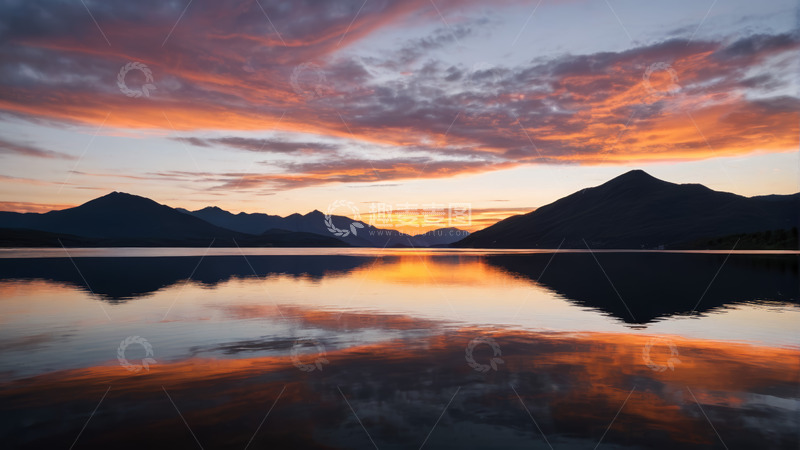 高清大图下载【趣麦麦图】山水间的日落自然风光