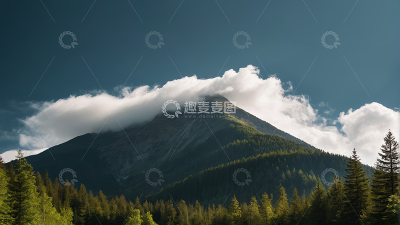 高清大图下载【趣麦麦图】山顶云雾缭绕的山林风景