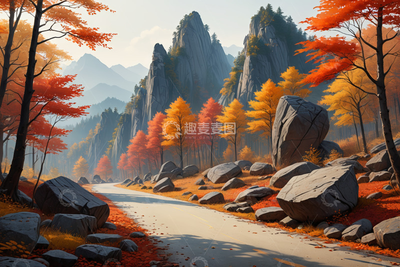 高清大图下载【趣麦麦图】秋日山林中的蜿蜒道路