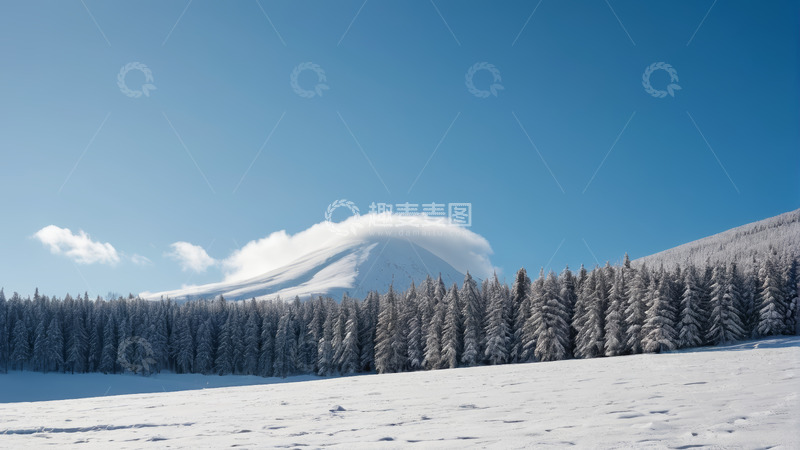 高清大图下载【趣麦麦图】雪山下的雪林与雪地景观