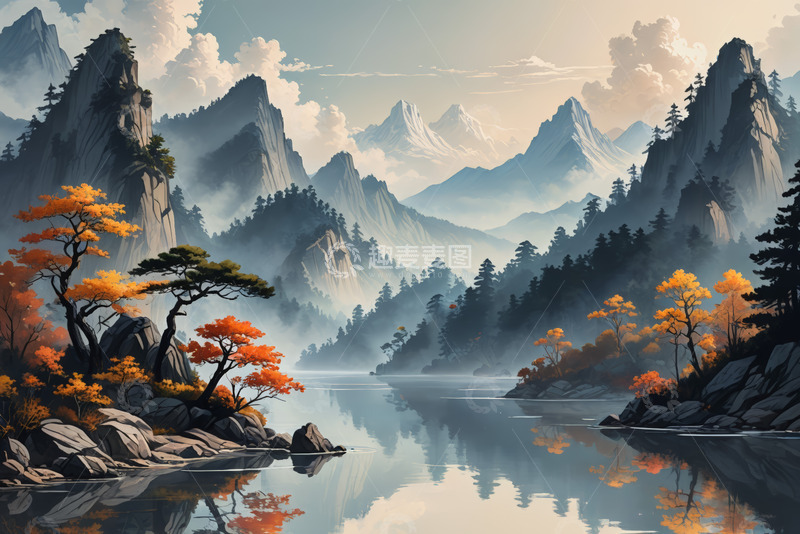 高清大图下载【趣麦麦图】山水相依的秋日自然景观