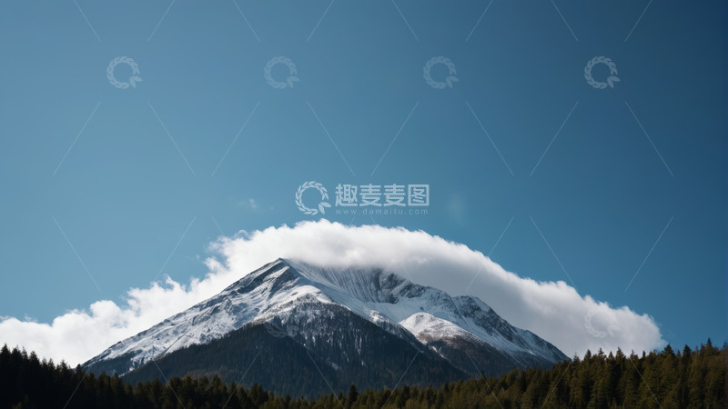 高清大图下载【趣麦麦图】雪山森林与蓝天景观
