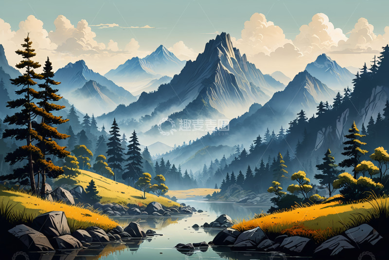 高清大图下载【趣麦麦图】山林间的湖泊自然风光