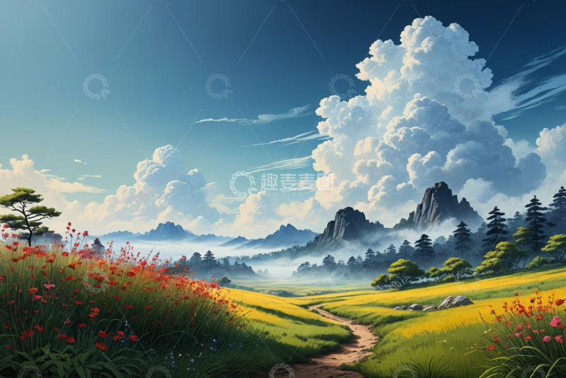 高清大图下载【趣麦麦图】-自然风光田野山间路径风景