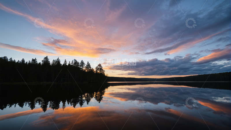 高清大图下载【趣麦麦图】湖畔日落时分自然风光
