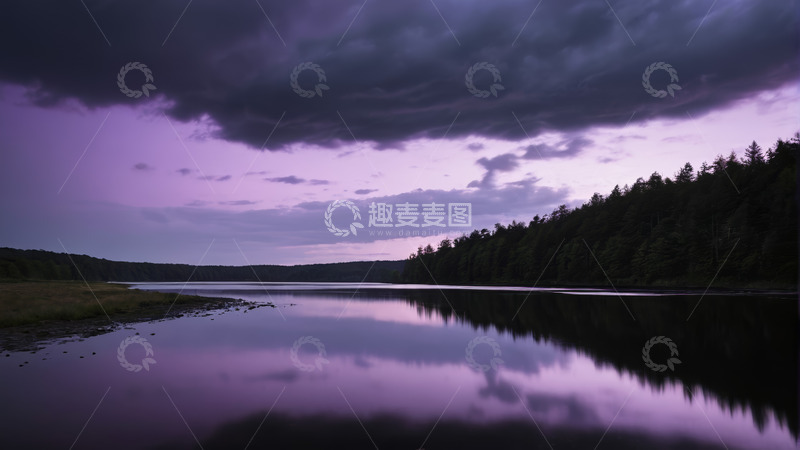 高清大图下载【趣麦麦图】湖畔黄昏时分的自然风光