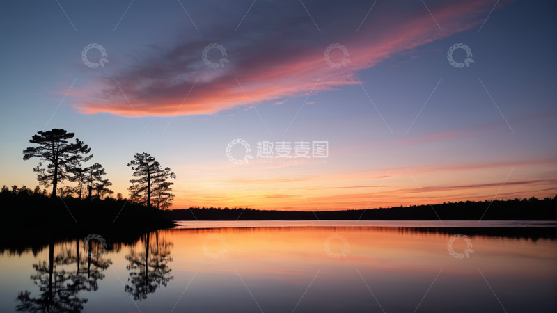 高清大图下载【趣麦麦图】湖畔日落时分自然风光