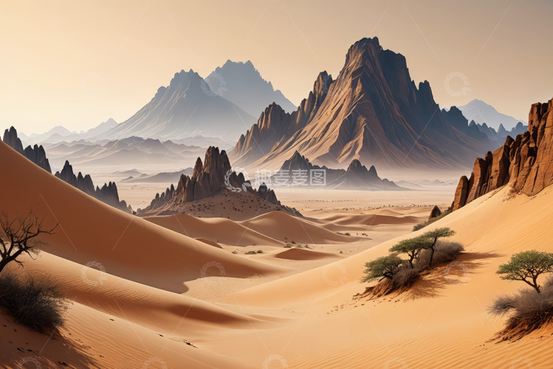 高清大图下载【趣麦麦图】沙漠山脉自然风光全景