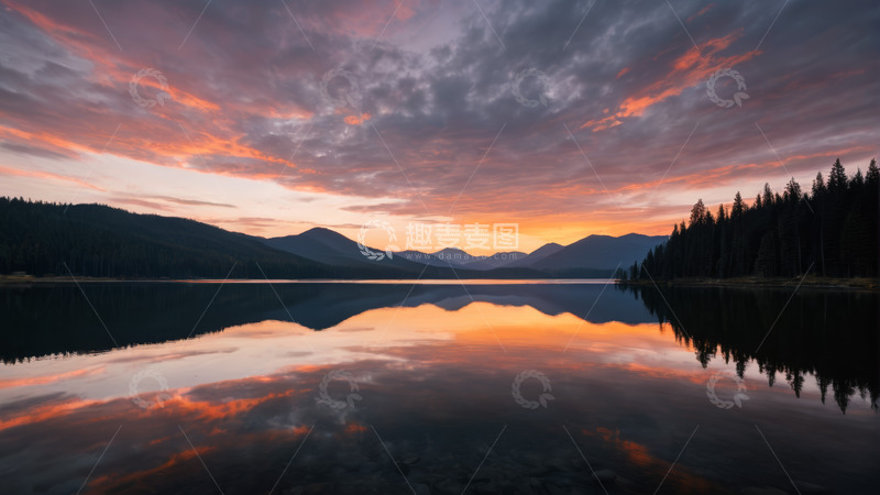 高清大图下载【趣麦麦图】湖景日落自然风光