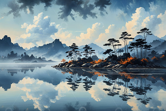 山水湖泊自然风光全景