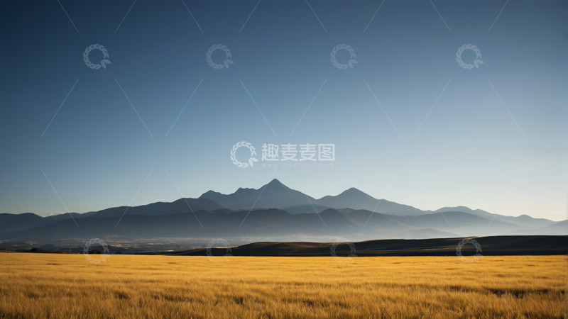 高清大图下载【趣麦麦图】广袤原野与远处连绵山脉
