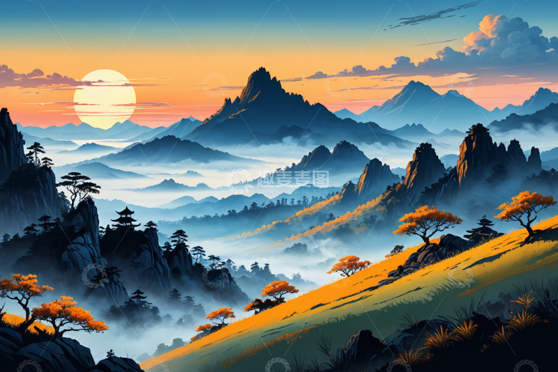 高清大图下载【趣麦麦图】山间日出自然风光