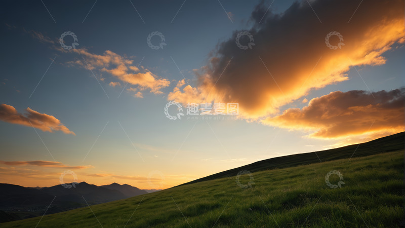 高清大图下载【趣麦麦图】草原日落天空美景
