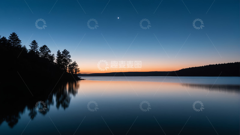 高清大图下载【趣麦麦图】湖畔黄昏静谧湖景