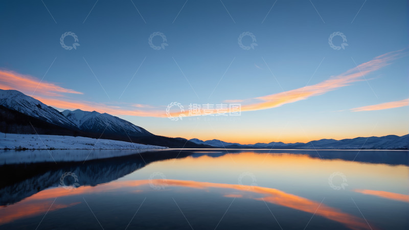 高清大图下载【趣麦麦图】雪山湖泊日出自然风光
