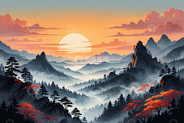 山间日出自然风光