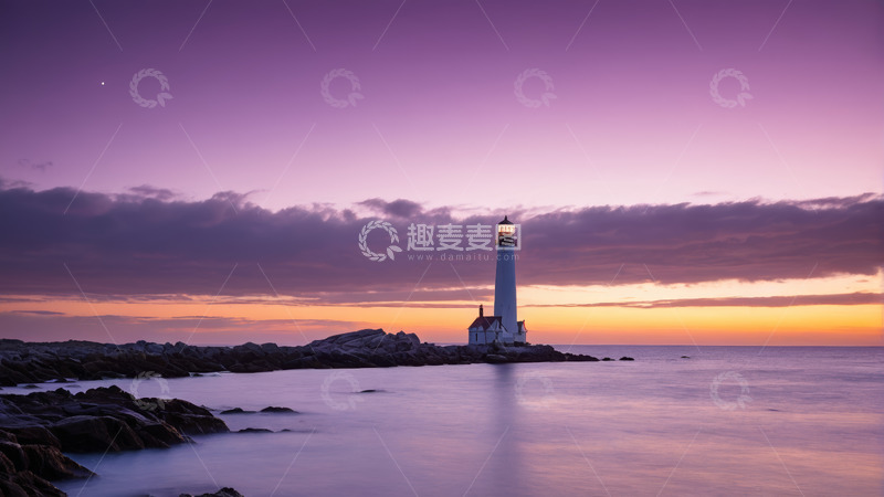 高清大图下载【趣麦麦图】海边灯塔黄昏景色