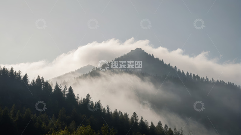 高清大图下载【趣麦麦图】山林间云雾缭绕的自然景观