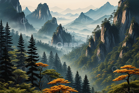 山林间云雾缭绕的自然景观