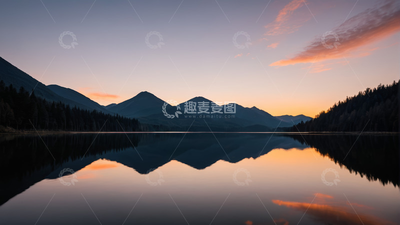 高清大图下载【趣麦麦图】湖畔山林日出自然风光