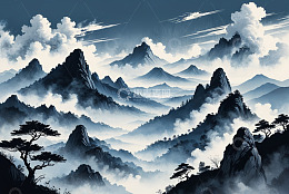 云雾缭绕的山脉风景