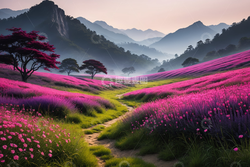 高清大图下载【趣麦麦图】山间紫色花海风景