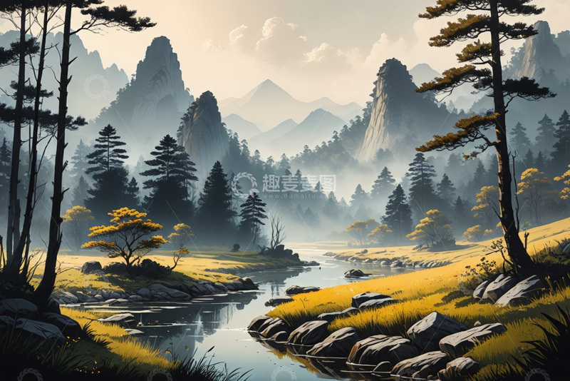 高清大图下载【趣麦麦图】山林间溪流自然景观