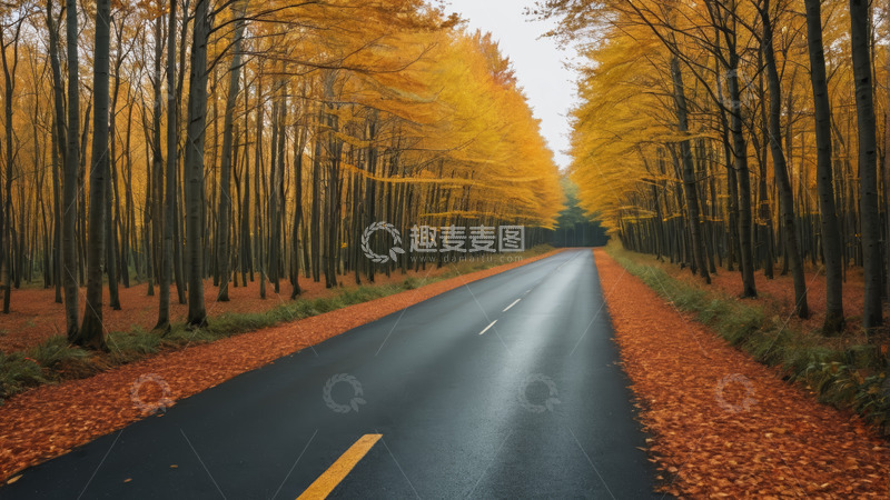 高清大图下载【趣麦麦图】秋日林间公路风景