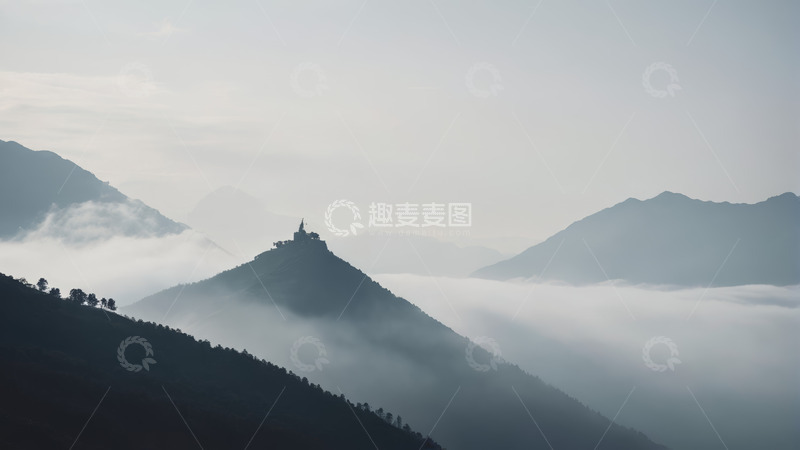 高清大图下载【趣麦麦图】山间云海中的山顶建筑