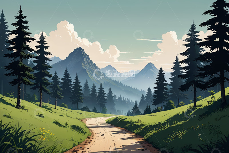 高清大图下载【趣麦麦图】山间森林中的蜿蜒小路