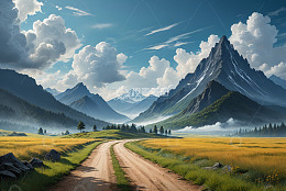 山间田野的乡间小路风景
