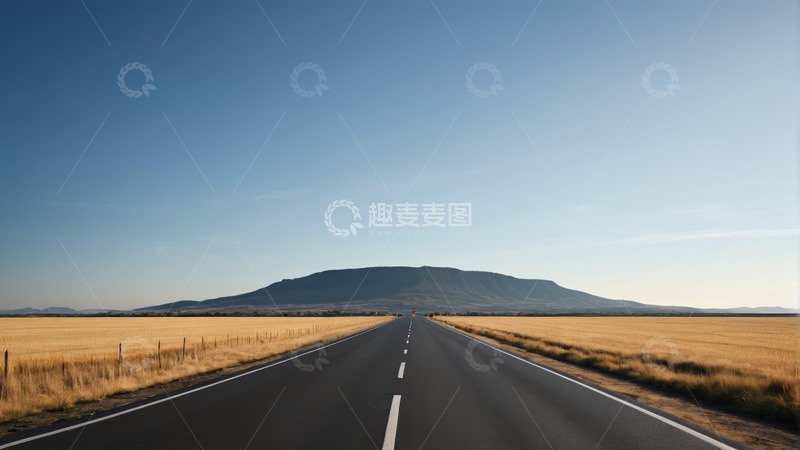 高清大图下载【趣麦麦图】旷野中延伸的公路与远山景观
