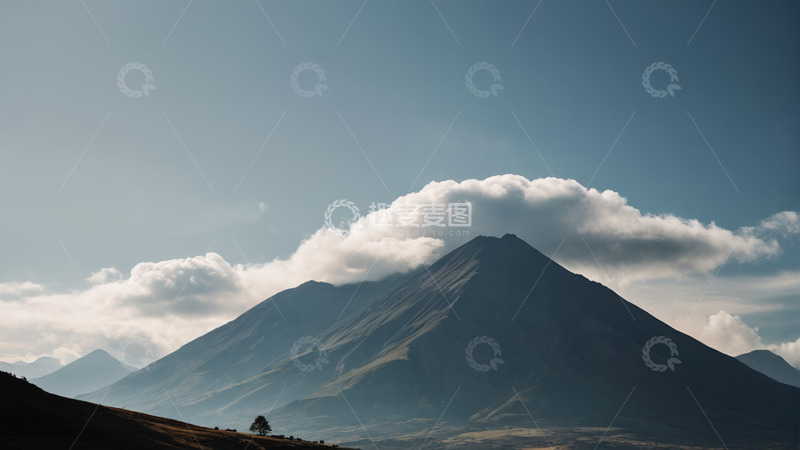 高清大图下载【趣麦麦图】蓝天白云下的巍峨山峰