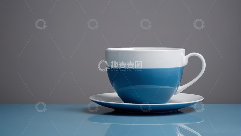 高清大图下载【趣麦麦图】蓝白配色咖啡杯与托盘