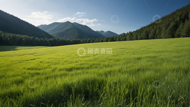 高清大图下载【趣麦麦图】绿色草原与远山自然风光