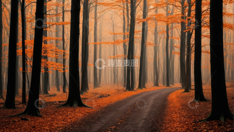 高清大图下载【趣麦麦图】秋日森林中的蜿蜒小路