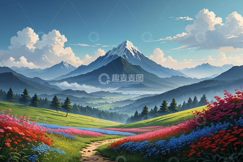 高清大图下载【趣麦麦图】山间花海自然风光全景