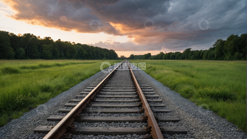 高清大图下载【趣麦麦图】田野间延伸的铁路轨道
