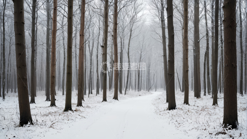 高清大图下载【趣麦麦图】冬日雪覆盖的森林小路景象