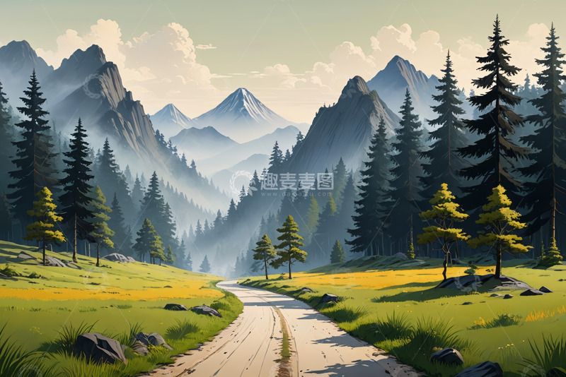 高清大图下载【趣麦麦图】山间森林中的蜿蜒小路