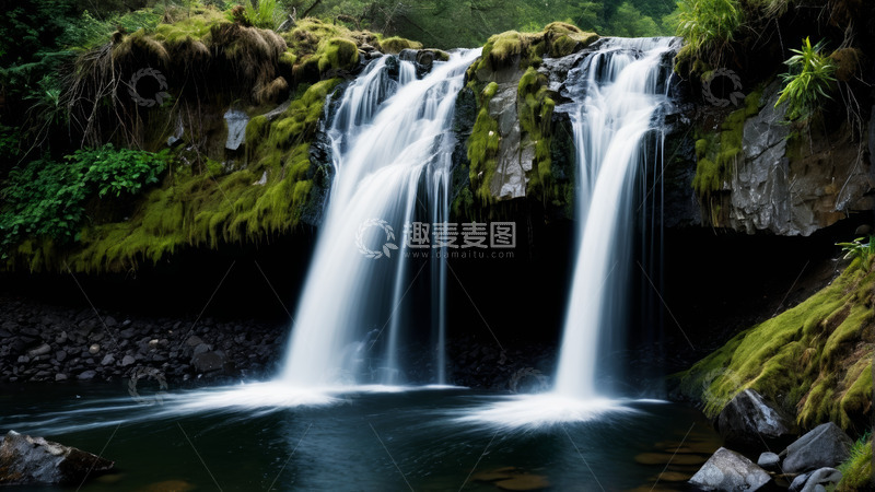 高清大图下载【趣麦麦图】森林中的自然瀑布景观