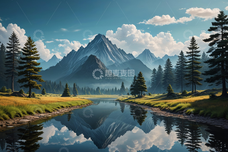 高清大图下载【趣麦麦图】山间河流森林自然景观