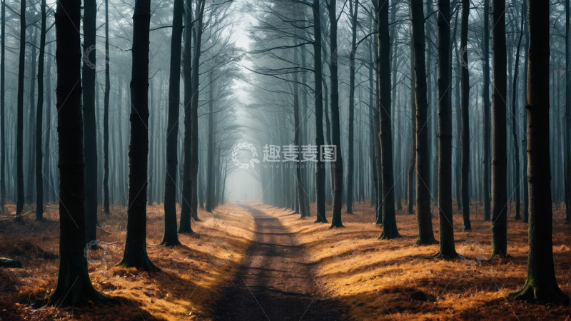 高清大图下载【趣麦麦图】阳光照射下的森林小径